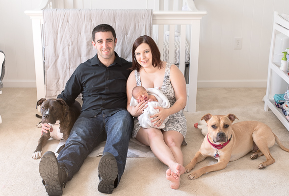 family photo with pitbulls